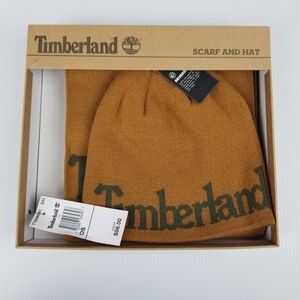 Timberland Men's Logo Jacquard Scarf and Reversible Beanie Hat 2 Piece Set NWT